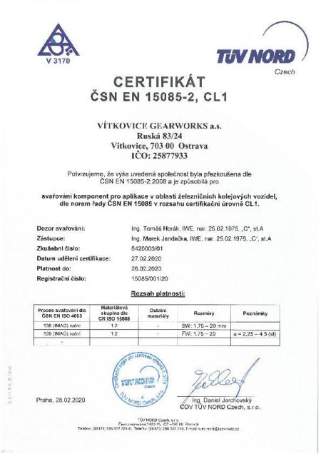 Certifikát- 15085-2 CZ